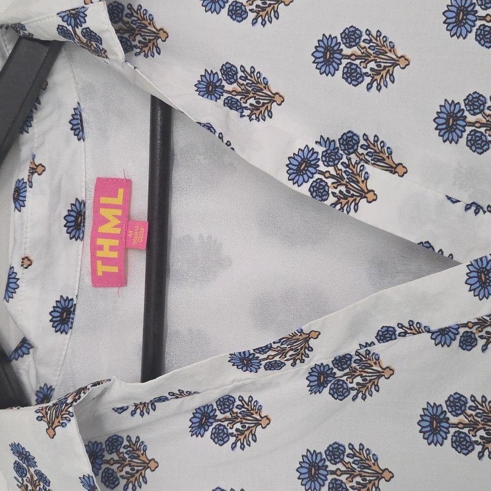 THML Beautiful Cotton Dress...White With Blue Floral Pattern. Great Condition! - Picture 3 of 16